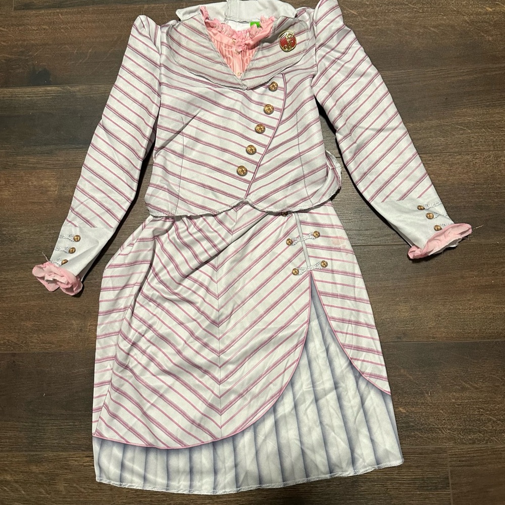 Glenda from Wicked Striped Pink and White Dress with Gold Buttons